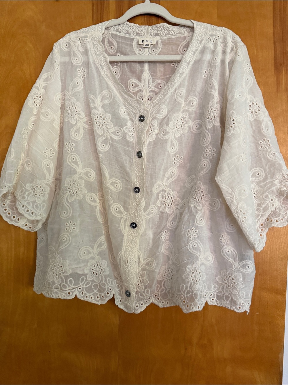 POL White Embroidered Eyelet Button-Down Blouse One Size NEVER WORN